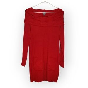 NY&Co Soho Street Red Off Shoulder Sweater Dress Long Sleeves Cowl Wmn's Sz XS